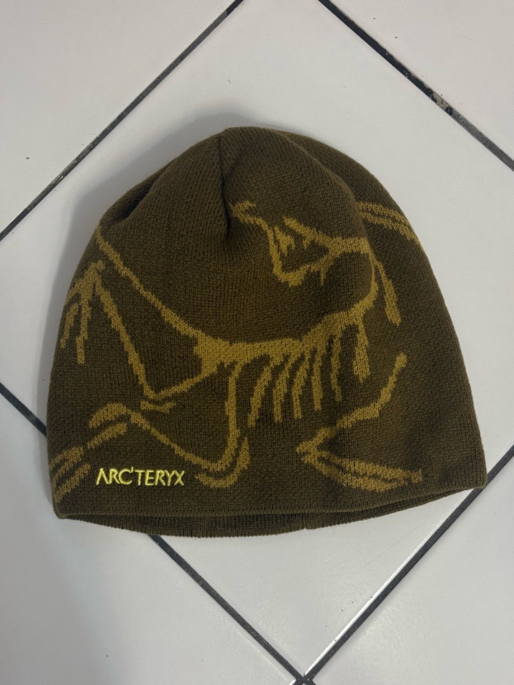 Arc'teryx Olive Green Beanie with Mustard Logo